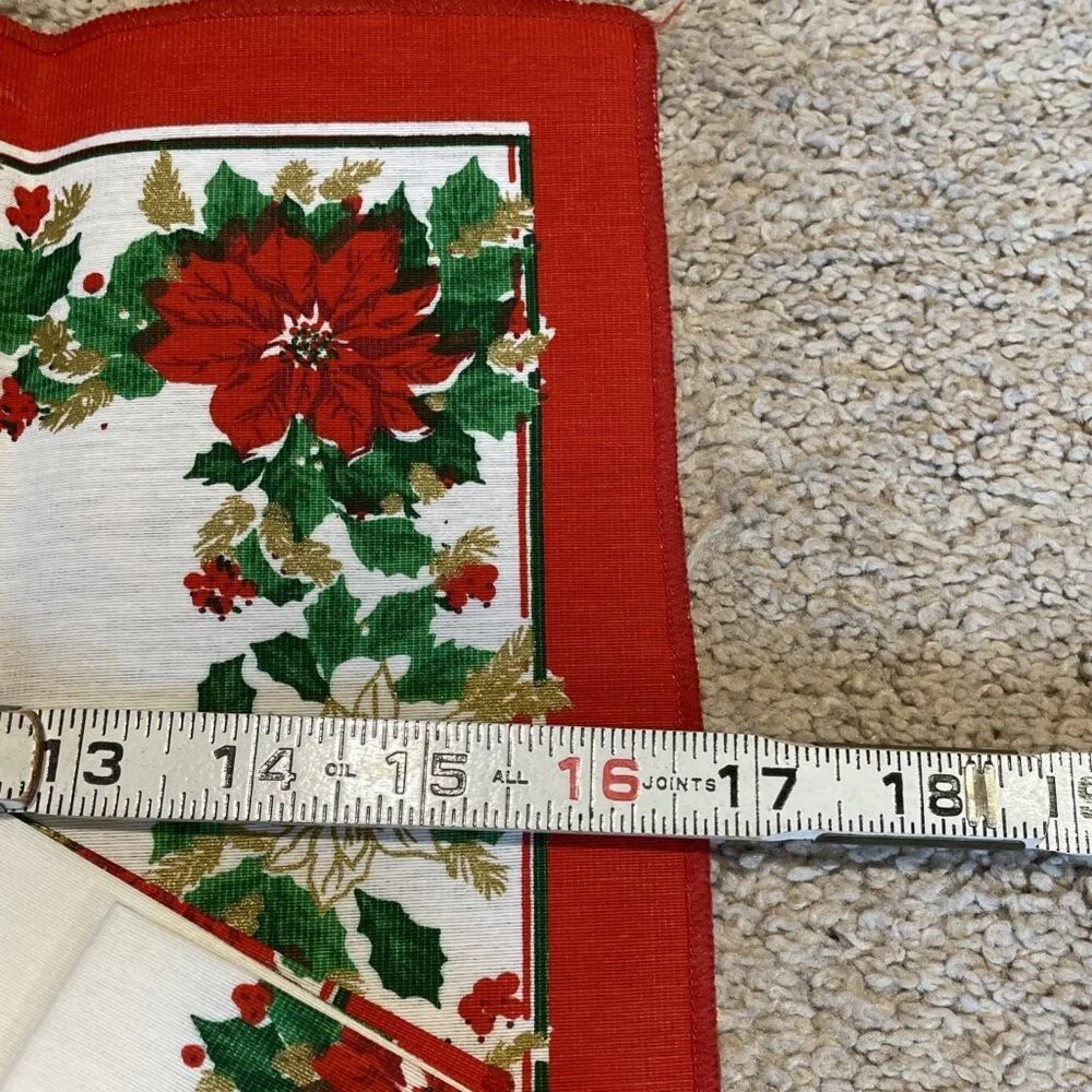 Set of 4 Vintage Sunweave Holiday Christmas Napkins Red Poinsettia Brazil NWOT